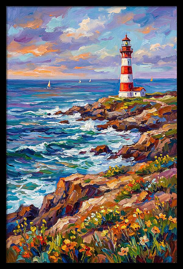 Red Lighthouse By The Sea