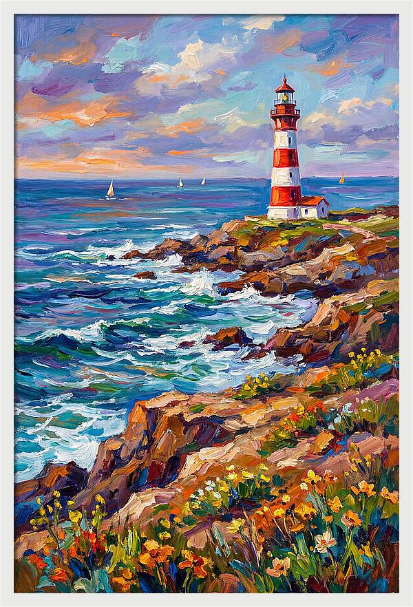 Red Lighthouse By The Sea