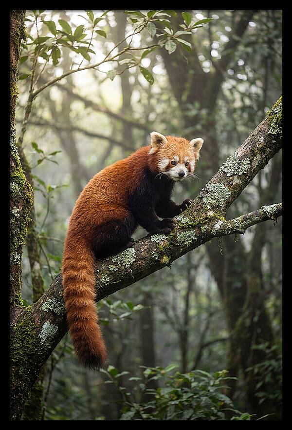 Red Panda Perched In Nature