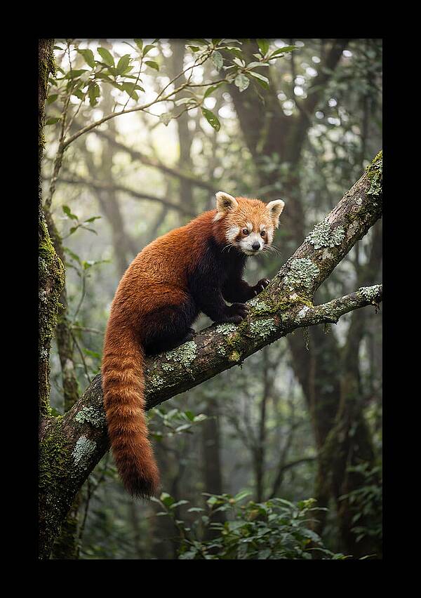 Red Panda Perched In Nature