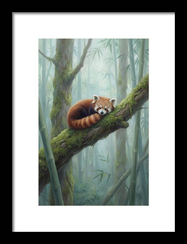 Red Panda Resting In Bamboo Forest