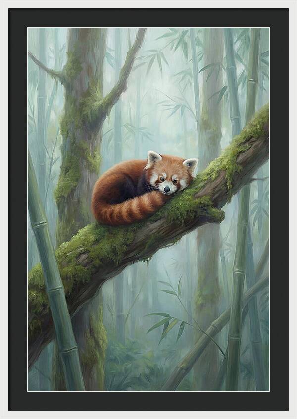 Red Panda Resting In Bamboo Forest