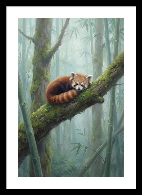 Red Panda Resting In Bamboo Forest