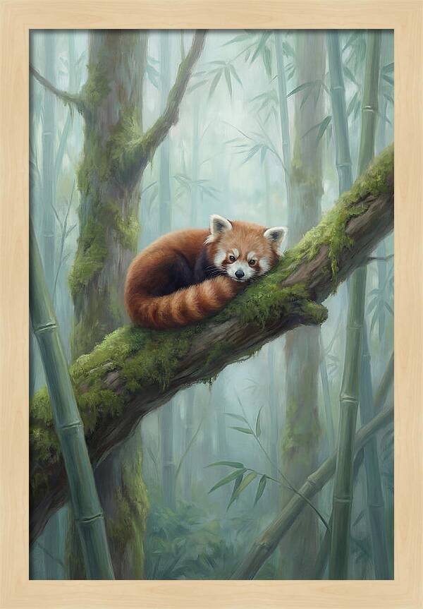 Red Panda Resting In Bamboo Forest