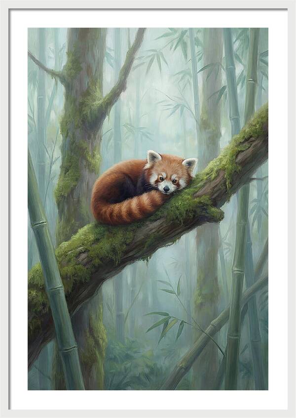 Red Panda Resting In Bamboo Forest