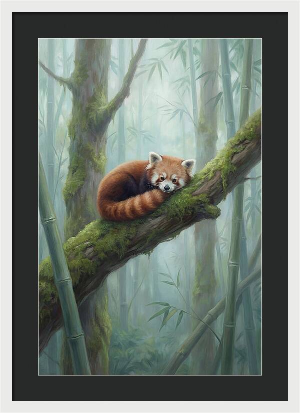 Red Panda Resting In Bamboo Forest