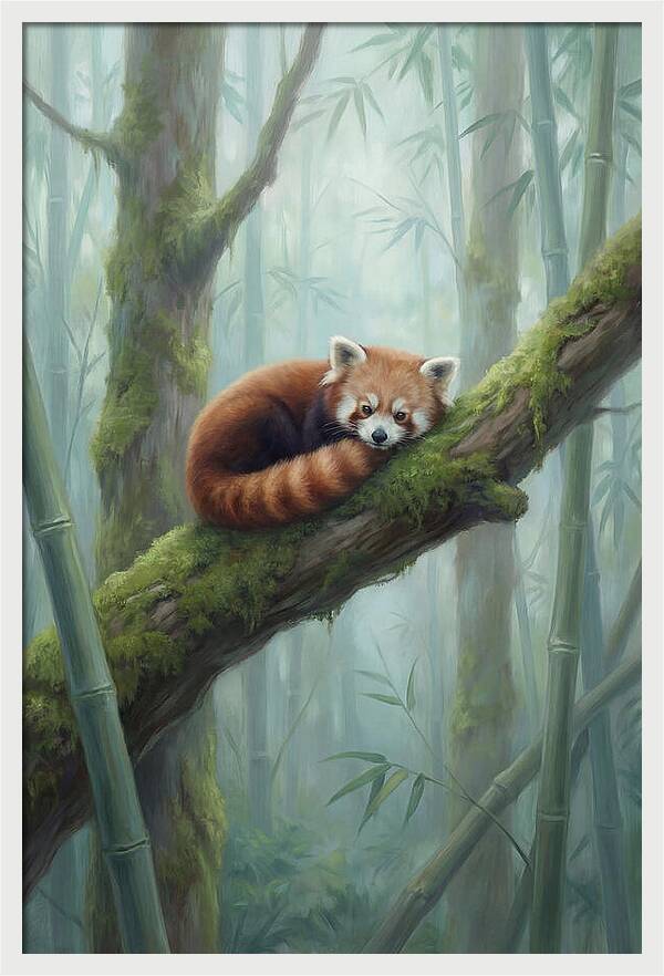 Red Panda Resting In Bamboo Forest