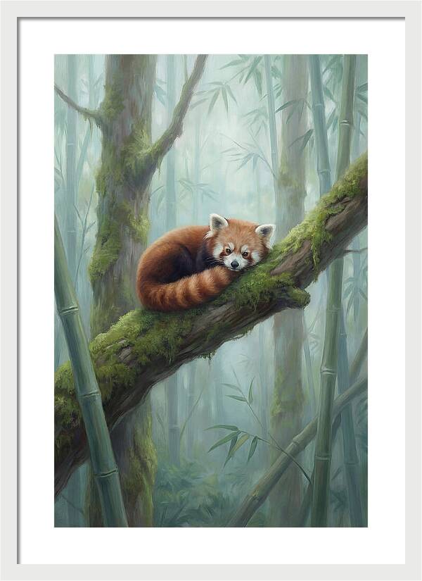 Red Panda Resting In Bamboo Forest