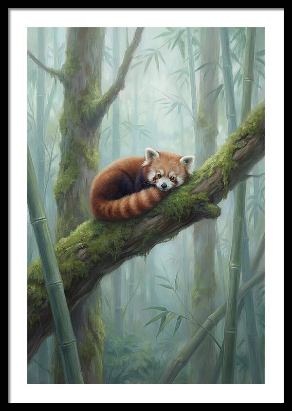 Red Panda Resting In Bamboo Forest