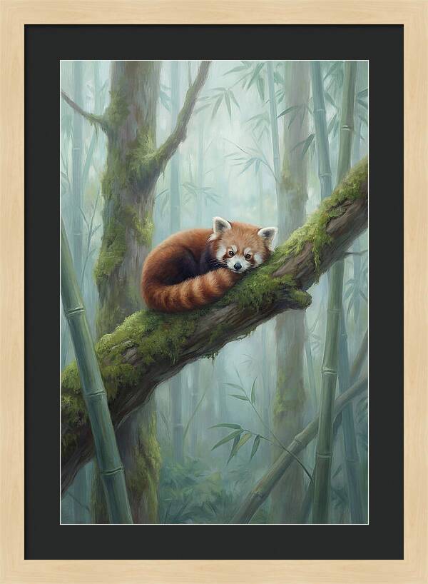Red Panda Resting In Bamboo Forest