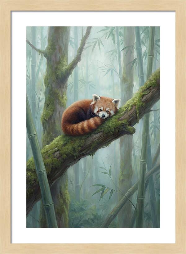 Red Panda Resting In Bamboo Forest