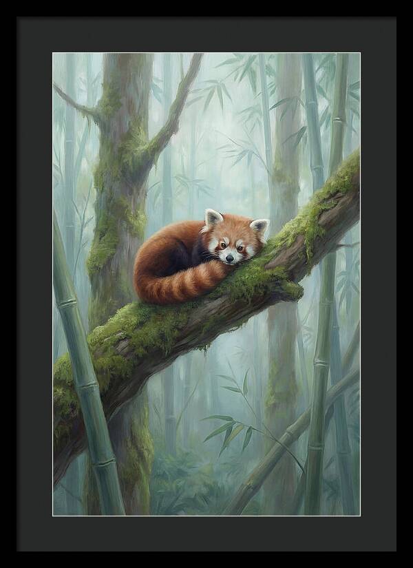 Red Panda Resting In Bamboo Forest