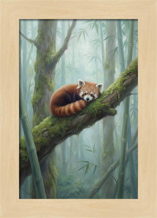 Red Panda Resting In Bamboo Forest