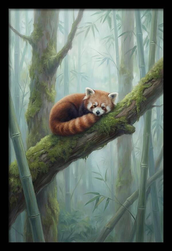 Red Panda Resting In Bamboo Forest
