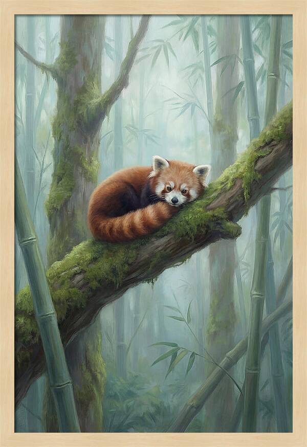 Red Panda Resting In Bamboo Forest
