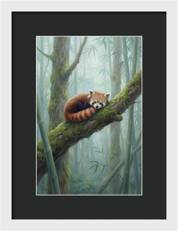 Red Panda Resting In Bamboo Forest
