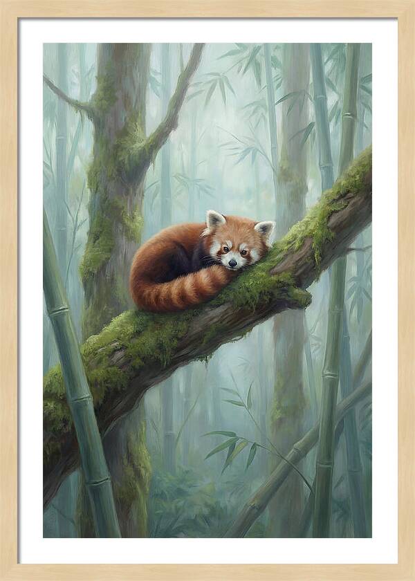 Red Panda Resting In Bamboo Forest