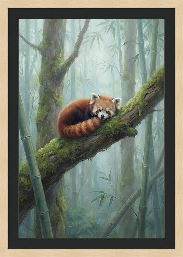 Red Panda Resting In Bamboo Forest