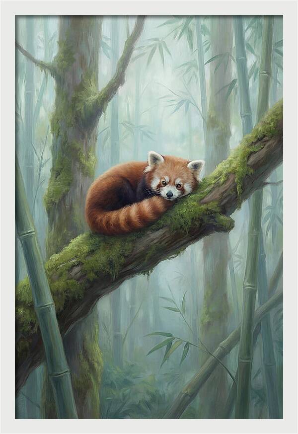 Red Panda Resting In Bamboo Forest