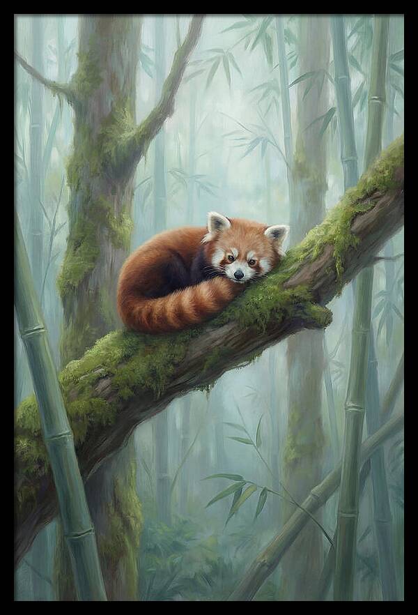 Red Panda Resting In Bamboo Forest