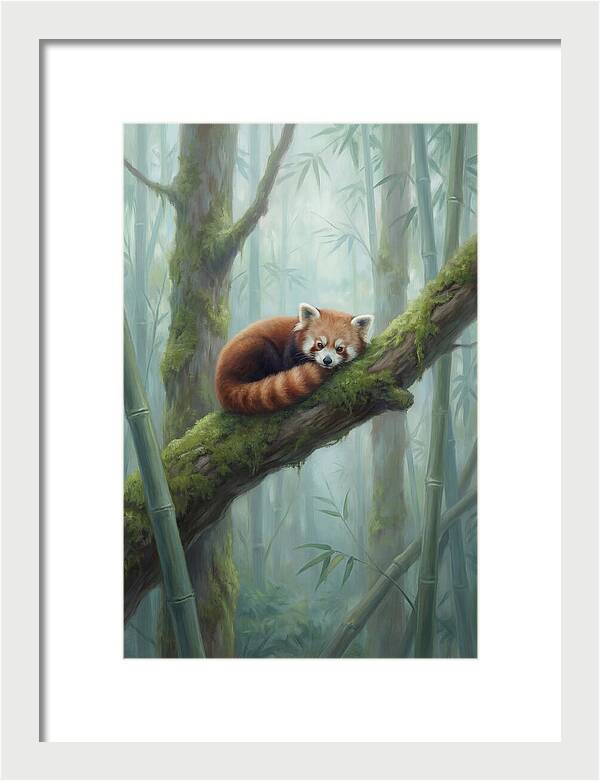 Red Panda Resting In Bamboo Forest