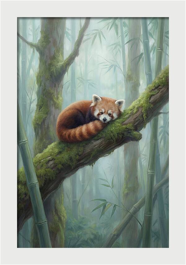 Red Panda Resting In Bamboo Forest