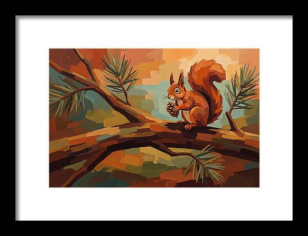 Red Squirrel Among Pine Branches