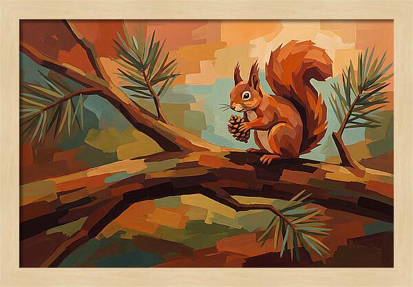 Red Squirrel Among Pine Branches