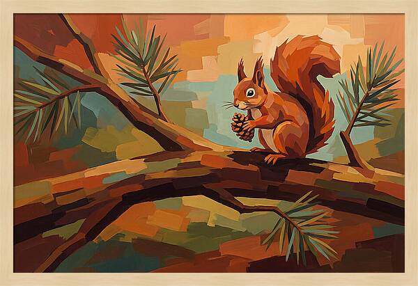 Red Squirrel Among Pine Branches