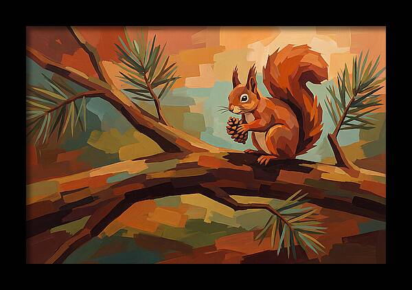 Red Squirrel Among Pine Branches
