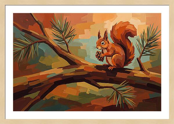 Red Squirrel Among Pine Branches