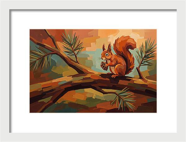 Red Squirrel Among Pine Branches