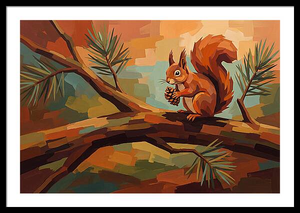 Red Squirrel Among Pine Branches