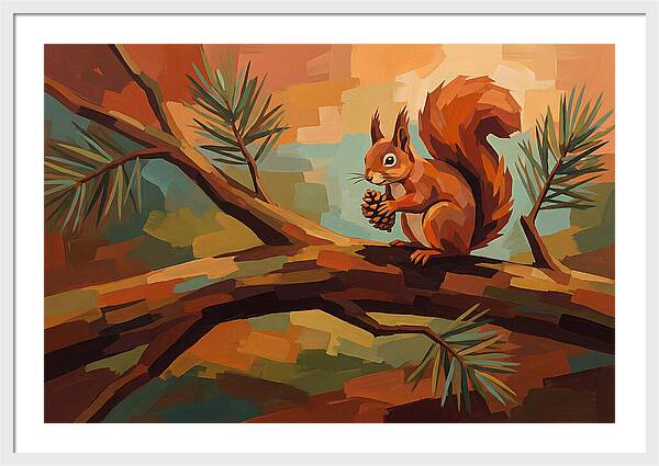 Red Squirrel Among Pine Branches