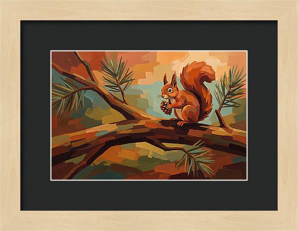 Red Squirrel Among Pine Branches