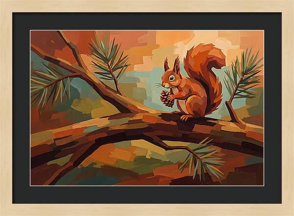 Red Squirrel Among Pine Branches
