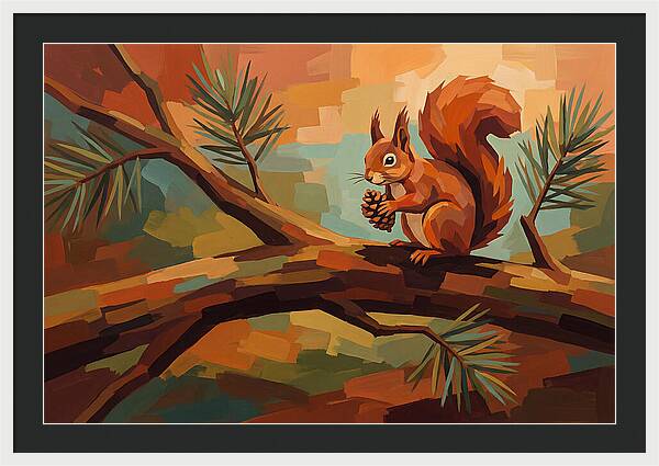 Red Squirrel Among Pine Branches