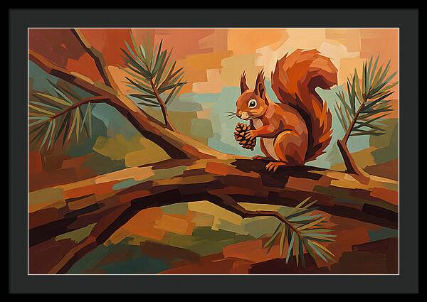 Red Squirrel Among Pine Branches