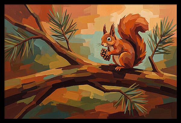 Red Squirrel Among Pine Branches