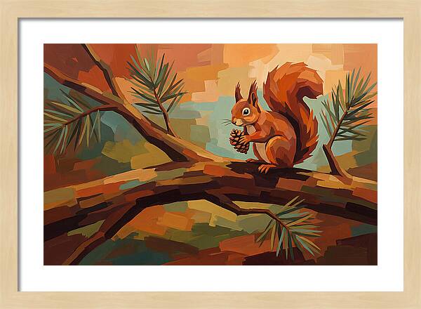 Red Squirrel Among Pine Branches