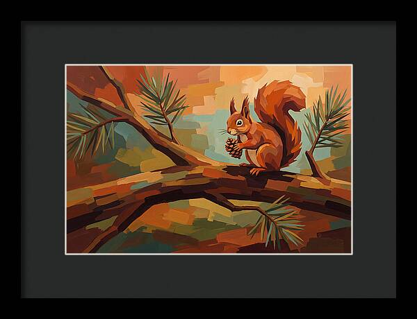 Red Squirrel Among Pine Branches