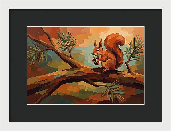 Red Squirrel Among Pine Branches