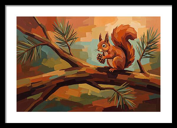 Red Squirrel Among Pine Branches