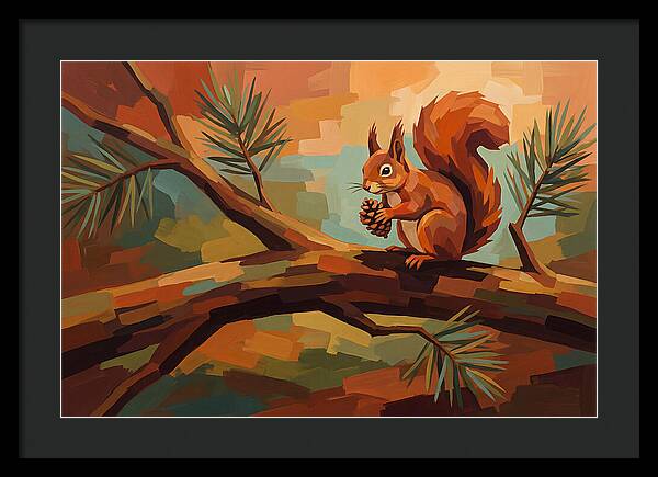 Red Squirrel Among Pine Branches