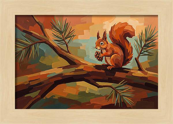 Red Squirrel Among Pine Branches