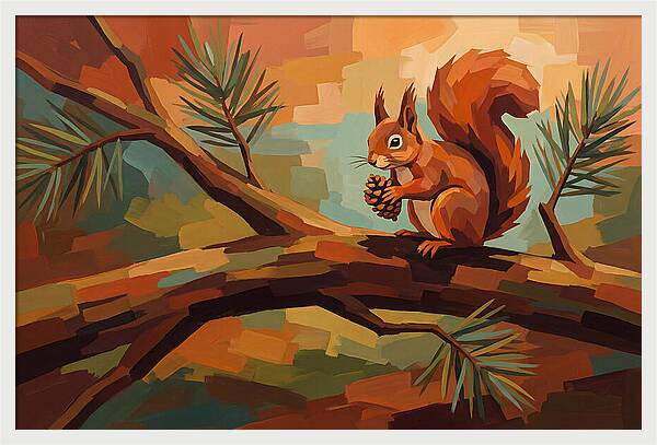 Red Squirrel Among Pine Branches