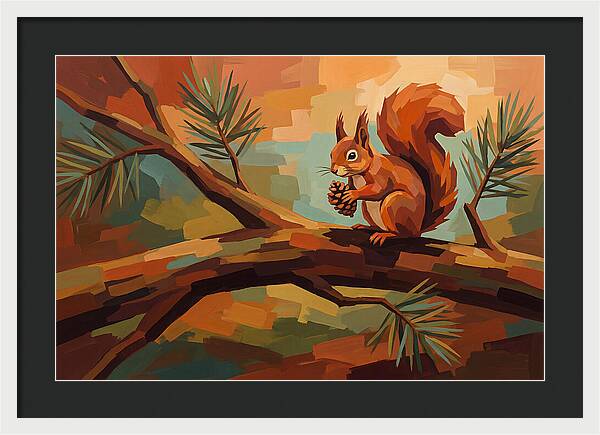 Red Squirrel Among Pine Branches