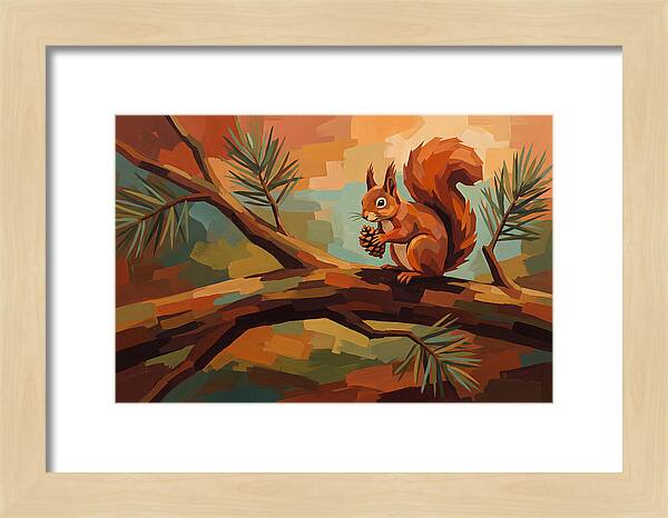 Red Squirrel Among Pine Branches