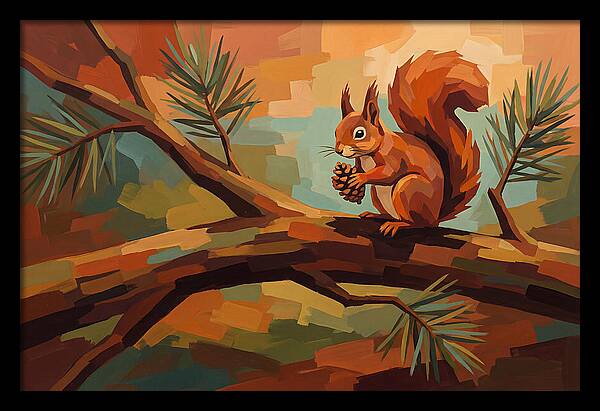 Red Squirrel Among Pine Branches