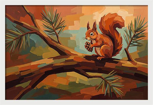 Red Squirrel Among Pine Branches
